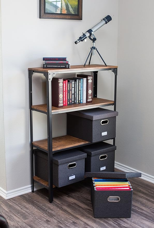 Internet's Best Collapsible File Storage Organizer with Lid - Decorative Linen Filing & Storage Office Box – Hanging Letter/Legal Folder – Home Office Bins Cabinet – Charcoal Container - 6 Pack