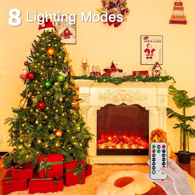 197FT 600 LED Christmas Lights Outdoor, Warm White Christmas Tree Lights Plug in, 8 Modes Twinkle String Light for Outside Bedroom Wedding Party Ceiling Xmas Home Decorations