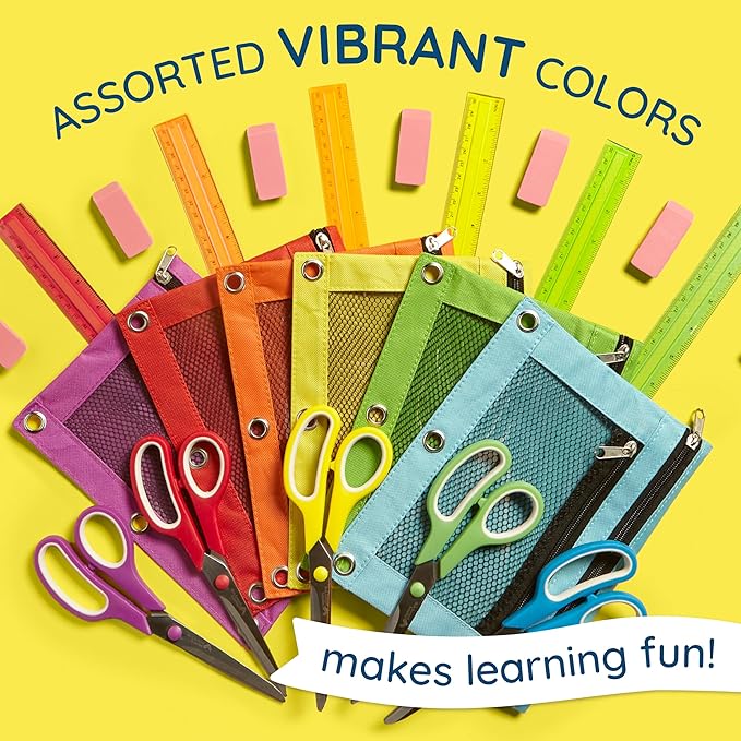 Blue Summit Supplies Pencil Pouches, Bulk Pencil Pouch 12 Pack in Assorted Colors for Storing School Supplies, Writing Utensils, and more, Cloth Zipper Pouches for 3 Ring Binders, 12 Count