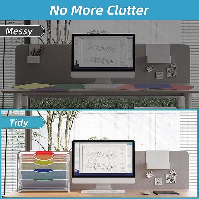 SUPEASY Fan Shaped Desk File Organizer, 6 Compartments for Filing Paper Bills, Letters, Desk Accessories for Workspace, School, Office, Waiting Room, Classroom Storage, White