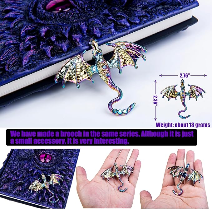 3D Dragon Eye Embossed Journal,Resin Engraving Notebook,Dnd notebook for Dragon Lovers ，Blank Paper,Hardcover Travel Notepad for Writing,Sketchbook,Collection,Gift,Decoration A4 and A5 Size (A5-Dark Purple-Lined-Brooch)
