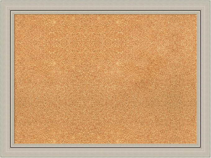 Amanti Art Natural Cork Board for Wall, 24x32 Vision Board with Silver Wood Frame, Medium Corkboard Office Decor for Home Organization, Casual Corkboard Pinboard to display items for home organization