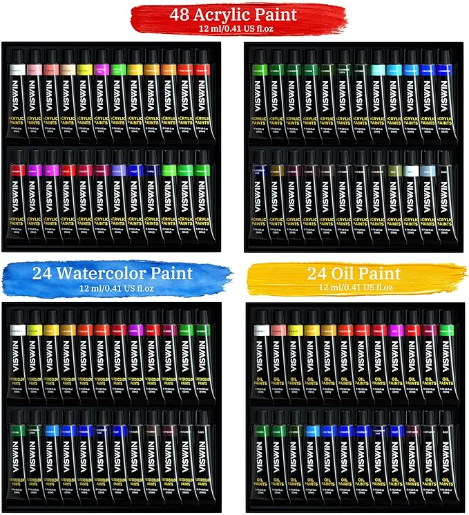 VISWIN 151Pcs All-in-One Art Painting Kit with Aluminum & Beech Wood Easel, 96 Acrylic, Watercolor & Oil Paint Set, Canvases, Painting Set with Complete Art Supplies for Adults, Artists, Beginners