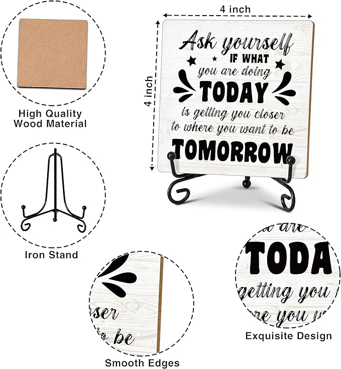 Motivational Desk Decor, Inspirational Home Office Wood Plaque with Stand, Encouragement Gifts for Women Men Coworkers Friends Family - C22