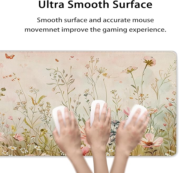 31.5”x11.8”Large Gaming Mouse Pad for Desk, Mouse Mat with Seamed Edges, Waterproof Desk Pad, Non-Slip Rubber Base, Keyboard Pad Computer Mat, Big XL Mousepad-Flower Wild Grasses
