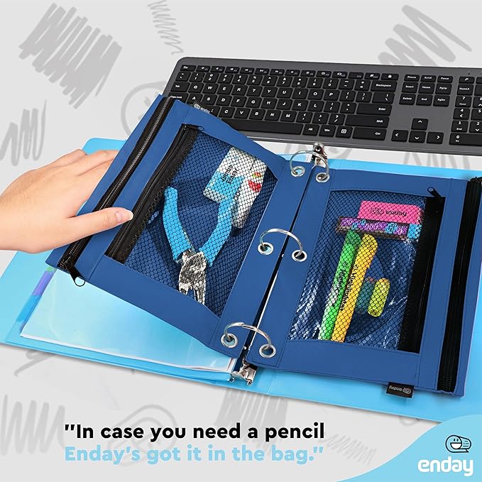 Enday Dark Blue Pencil Pouch For 3 Ring Binder, Zippered Binder Pencil Pouches, 3 Ring Pencil Pouch for Binder, Pencil Case for Binder, Large Pencil Bags for School, Home, and Office