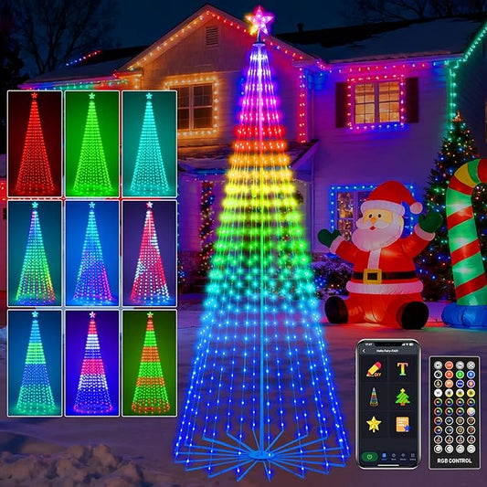 10FT Lighted Outdoor Christmas Tree, 514 LED Smart Cone Tree, Music Sync RGB Fairy Lights, LED Light Show, APP and Remote Control, Timer Function, Perfect for Outdoor Christmas Decorations