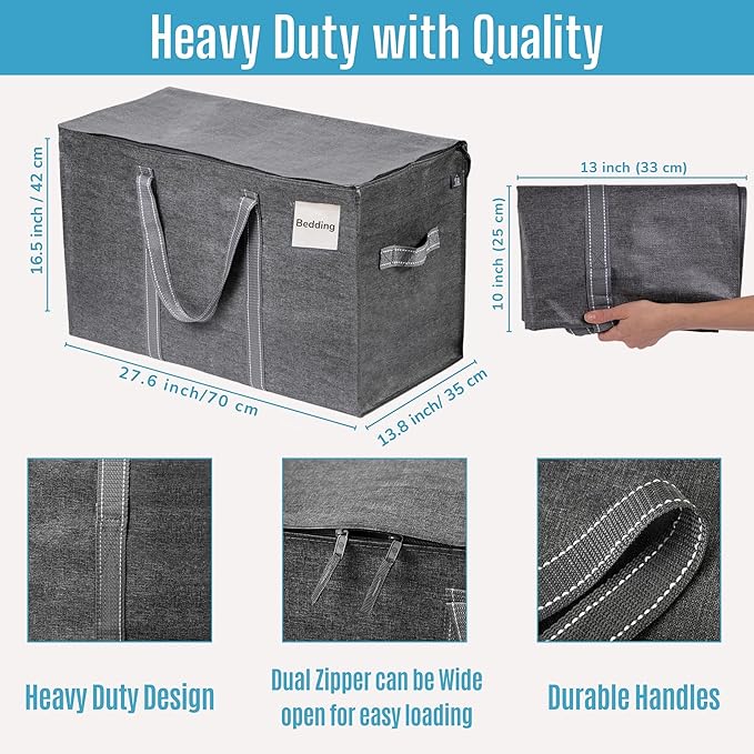 VENO 10 Pack Moving Bags, Heavy Duty, Moving Boxes Alternative, Packing Storage Supplies for Dorm Room Essentials with Zipper for Clothes, Extra Large Totes for Packaging (Dark Gray, 10 Pack)