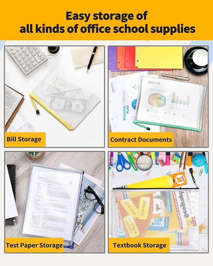 SUNEE Multisize Plastic Zipper Pouches (6 Colors, 18 Packs), Water-Resistant Zip Bag for School Office Supplies, Puzzles & Games Organizing Storage