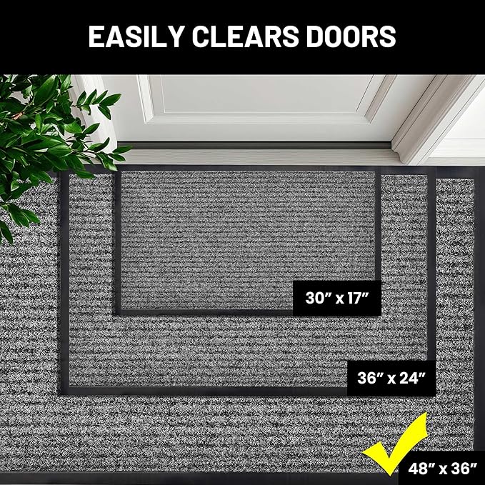 Sierra Concepts Front Door Mat X-Large Welcome Floor Mats - Entryway Indoor Outdoor Entrance Doormat, Patio, Porch, Muddy Dog Shoe, Inside Outside Low Profile 48x36in, 2-Pack Battleship Gray