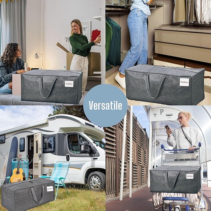 VENO 4 Pack Moving Bags w/Backpack Straps, Heavy Duty, Moving Boxes Alternative, Packing Supplies, Large Storage Totes for Dorm Room Essentials with Zipper for Clothes (Gray, 4 Pack)