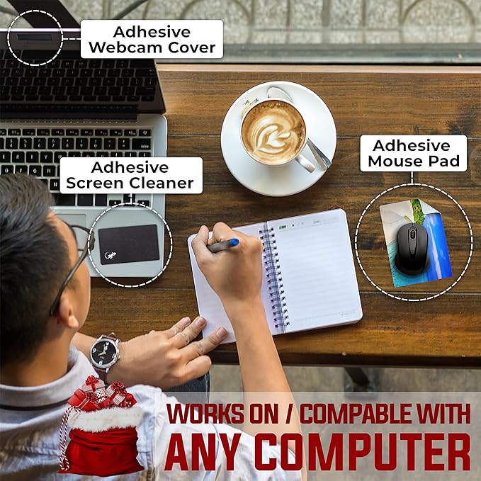 Mouse Pad Adhesive Bottom - Sticks to Any Surface - Portable - Webcam Covers and Screen Cleaner Included (2 Pack - Beach Set)