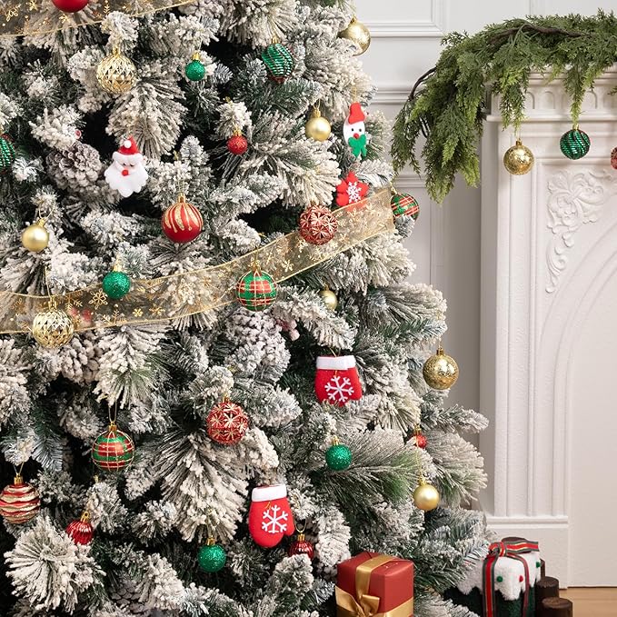 100ct Christmas Ball Ornaments Set, Red Green and Gold Shatterproof Hand-Painted Hanging Baubles Decoration Bulk for Xmas Tree, Wreath, Garland, Home Holiday Decor