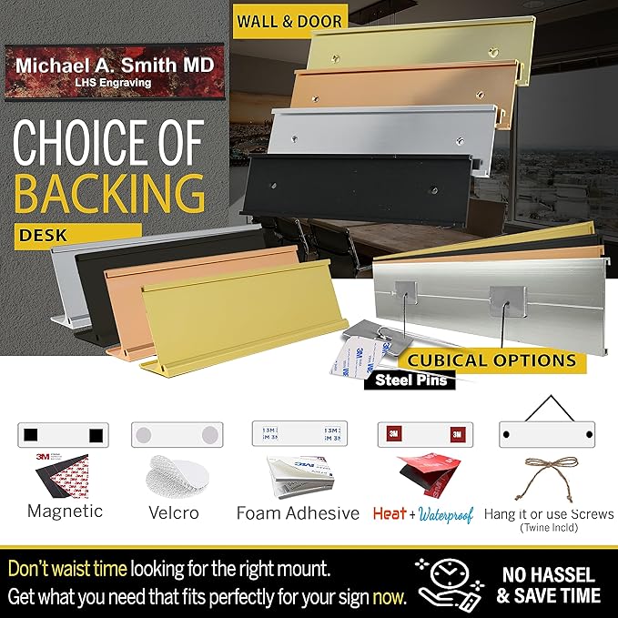 Engraved Custom Door Plate Celestial Blue Plastic Office Door Sign with Gold Letters - Made in USA 2x8 S1