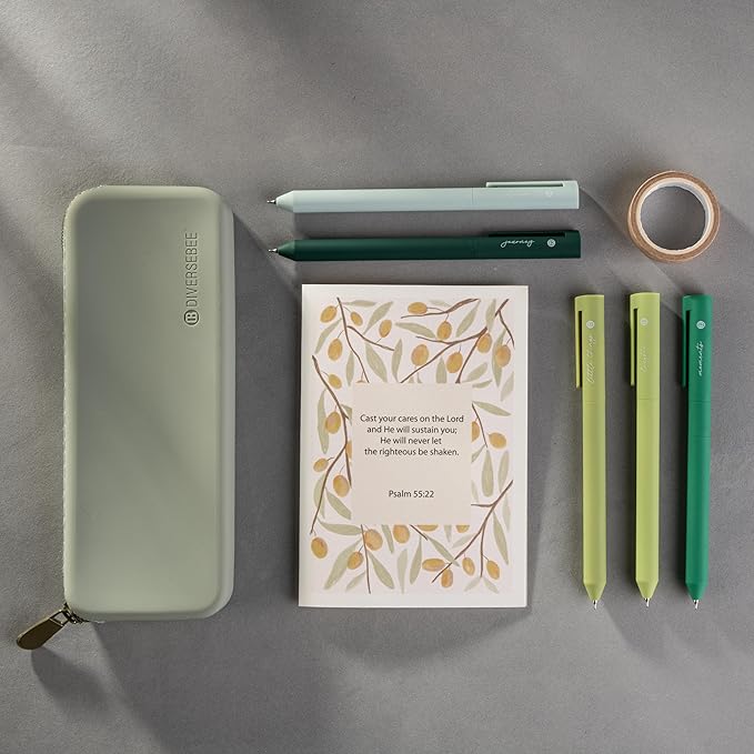 DIVERSEBEE Gel Ink Pens Assorted Colors, 0.5 mm Fine Point, Bible Pens No Bleed Through with Cute Fine Tip, Bible Study Journaling Supplies Set, 5 Pack (Green)