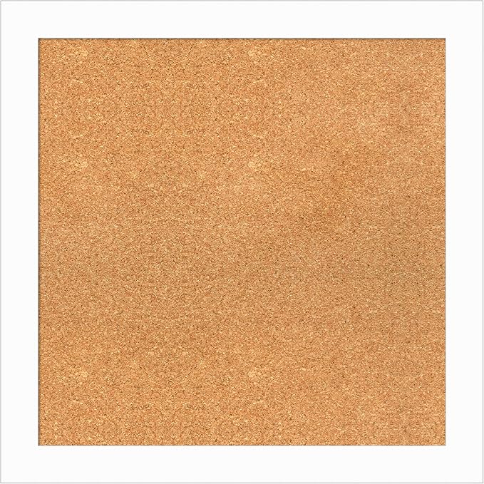 Amanti Art Natural Cork Board for Wall, 25x25 Vision Board with White Frame, Medium Corkboard Office Decor for Home Organization, Casual Corkboard Pinboard to Display Items for Home Organization in