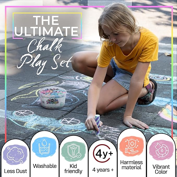 Loddie Doddie-Bucket of Sidewalk Chalk-Long lasting Non-Toxic Jumbo Sticks- Reusable Bucket for hours of fun and creativity with easy clean up! (Multi)