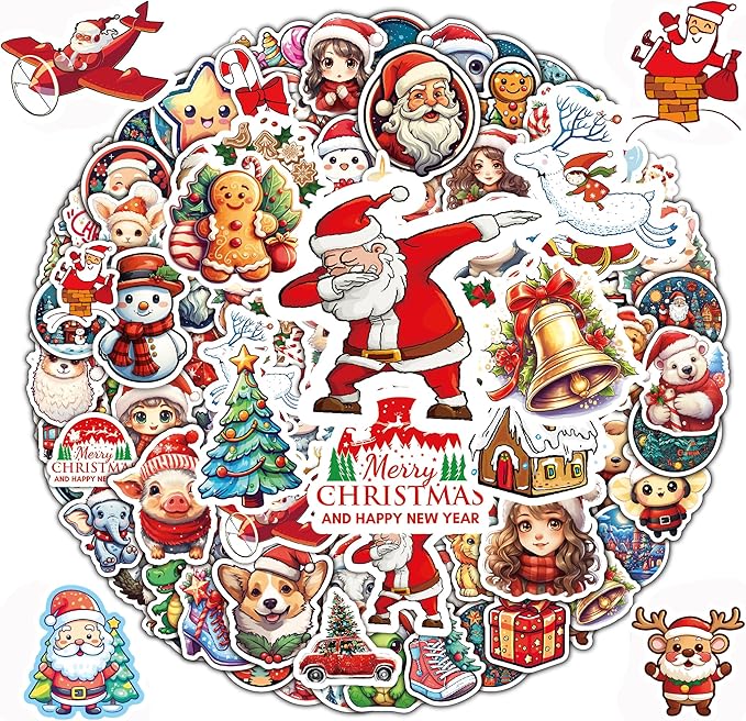 100 Pcs Christmas Stickers, Merry Christmas Vinyl Stickers for Kids, Funny Christmas Holiday Stickers for Water Bottles, 2026 Christmas Stickers for Gifts