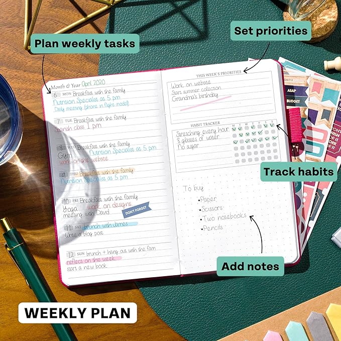 Legend Planner Pocket – Small Undated Monthly & Weekly Goal Journal and Calendar for Productivity, Mini Life Organizer Planner Perfect for Purse, Size: 3.5" x 6.2" Hardcover – Hot Pink