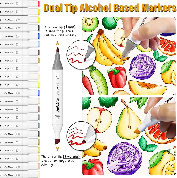80 Alcohol Markers, Dual Tip Fine & Broad Drawing Markers Alcohol Marker Set with Case, Art Marker for Kids Adults Coloring Artists Drawing Sketching Card Making and Illustration