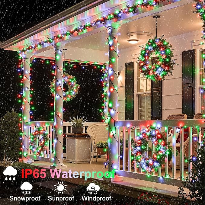 100FT 300 LED Christmas Lights Outdoor, Connectable Christmas String Lights with 8 Modes Waterproof, Plug in Christmas Tree Light Green Wire for Grden Yard Party Decorations, Red White Green