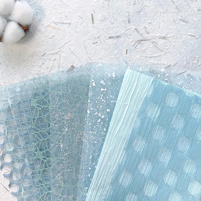 Aromoty 30 sheets A5 Unique Textured Scrapbook Paper&Mesh Fabric set - Handmade Craft Mulberry Special Paper Mix for Scrapbooking Junk Journaling Supplies Card DIY Materials Collage, 5.8x8.2 Inches