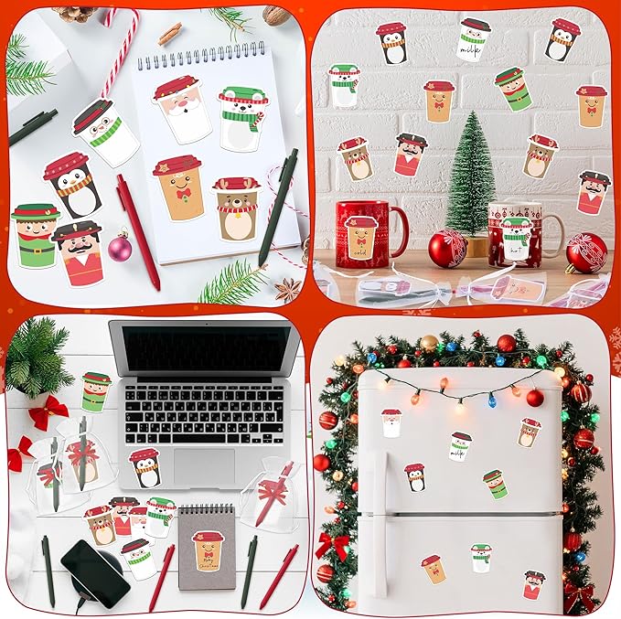 CJiangpo Christmas Sticky Note Set - 24 Pack Coffee Cup Sticky Note Pads with Ballpoint Pens Ribbons, Funny Memo Pad Stationery Set Classroom Rewards Xmas Party Favors School Office Appreciation Gifts