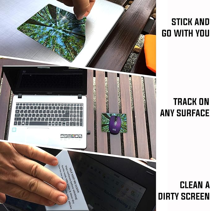 Mouse Pad Adhesive Bottom - Sticks to Any Surface - Portable - Webcam Covers and Screen Cleaner Included (Tall Trees)