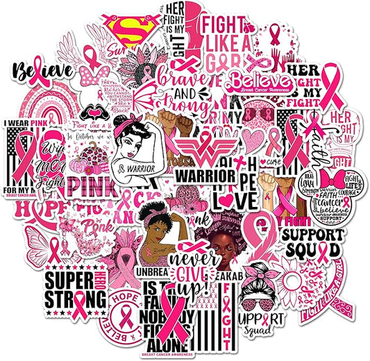 BEATRI Breast Cancer Awareness Stickers 50Pcs Pink Ribbon Stickers for Women's Health Waterproof Vinyl Stickers Decals Gifts for The People Care About Women (Breast Cancer Awareness Stickers Decal)