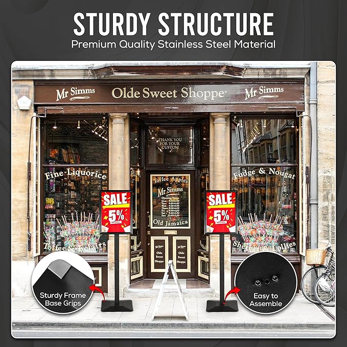 11x17 Standing Sign holder, 360° Adjustable Head and Tool Free Height Adjustment for Advertisement – Pedestal Stand Sign holder with Sturdy Safe Corners and Anti-Tip 4mm Thick Base