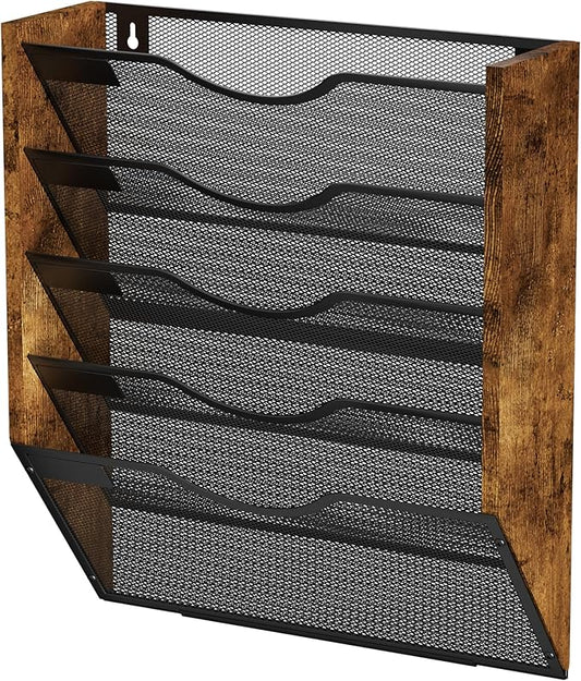 Ironwood Hanging Wall File Organizer, 5 Pocket Mesh Mail Organizer Wall Mounted with Nametag Label, Wall File Holder for Office Home School, Magazine Rack for Mail Paper Document Organization, Black