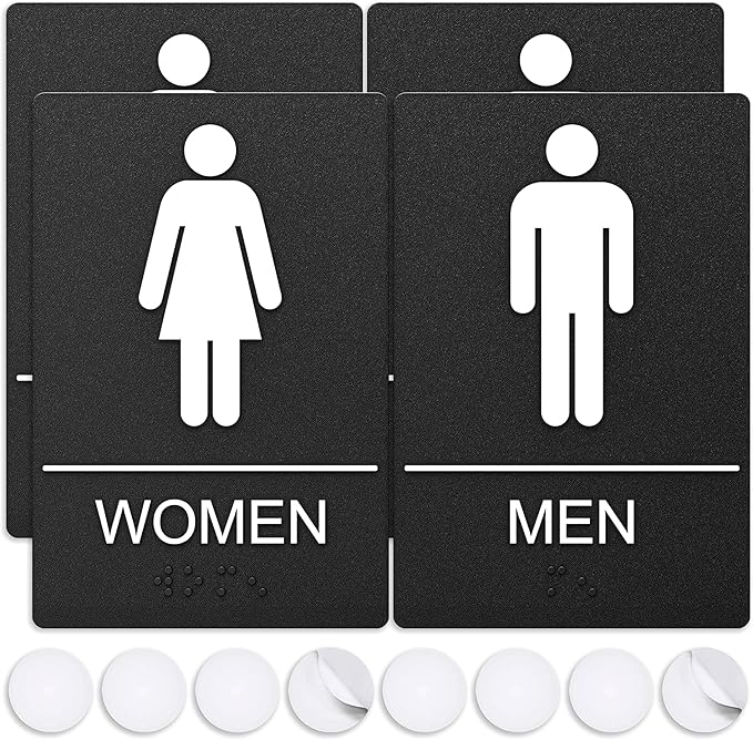 ASSURED SIGNS Bathroom Signs, Restroom Sign For Business - For Men and Women - 2 Pack - 9" by 6" - ADA Compliant with Braille - Strong Double-Sided Adhesives Included - Apply to Office, Home, Public Door/Wall