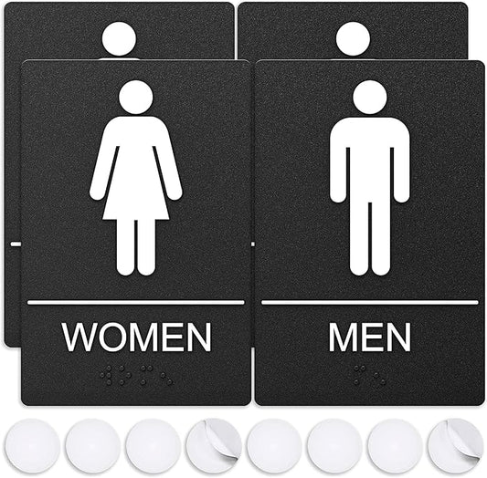 ASSURED SIGNS Bathroom Signs, Restroom Sign For Business - For Men and Women - 2 Pack - 9" by 6" - ADA Compliant with Braille - Strong Double-Sided Adhesives Included - Apply to Office, Home, Public Door/Wall
