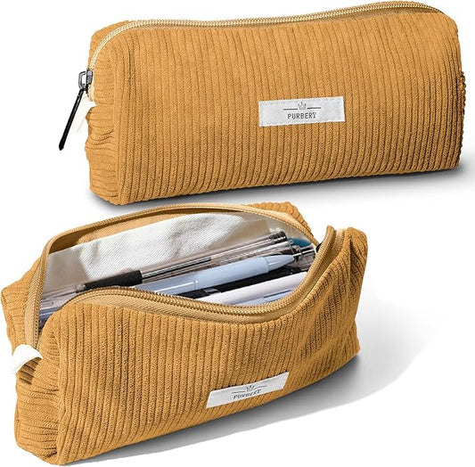Pencil Bag Pen Case, Soft Corduroy Small Pencil Pouch Organizer with Zipper, Cute Pencil Case Pouch Stationery for Girls and Boys – Yellow
