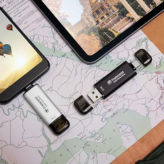 Transcend 512GB USB C External SSD, Up to 1,050MB/s, USB 3.2 Gen 2 Flash Drive, 2-in-1 Memory Stick Type C &Type A, Thumb Drive Photo Stick for Windows, Mac, iPhone, iPad, Android, Tablet&PC, Smart TV