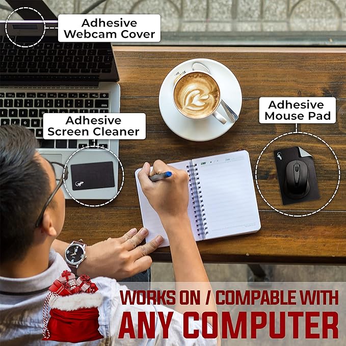 Adhesive Mouse Pad by Gecko Travel Mouse Pad - Sticks to Any Surface - Stick On Portable - Webcam Covers and Screen Cleaner Included (Black)