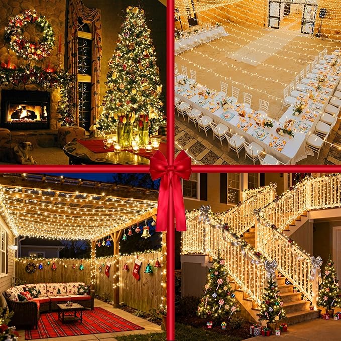 1500 LED Christmas Lights Outdoor with 12 Modes, 470FT Green Wire Christmas String Fairy Lights with Timer & Dimmable, Waterproof Twinkle Tree Lights for House Party Wedding Xmas Decor, Warm White