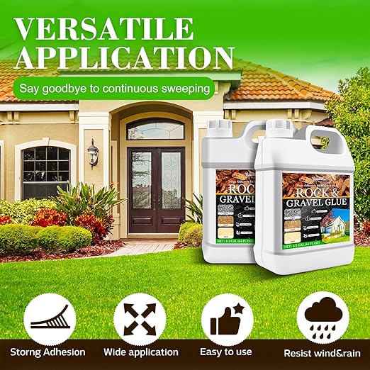 Mulch Glue & Gravel Binder - 1 Gallon / 128oz Rock Glue for Landscaping, Garden, Walkway - Ready to Use, Strong Pea Gravel Stabilizer for Lockdown Sticky Rocks, Pebble, Bark, Rubber, Sand, Stone