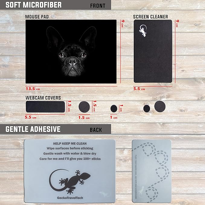 Mouse Pad Adhesive Bottom - Sticks to Any Surface - Portable - Webcam Covers and Screen Cleaner Included (2 Pack - Dog Set)