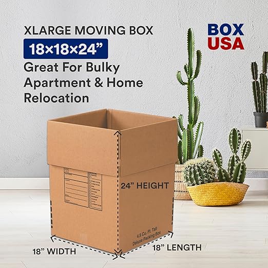 BOX USA Moving Boxes Large Heavy Duty 18x18x24 (6-Pack) Corrugated Cardboard Box for Shipping, Mailing, Packing, Packaging and Storage 18"L x 18"W x 24"H