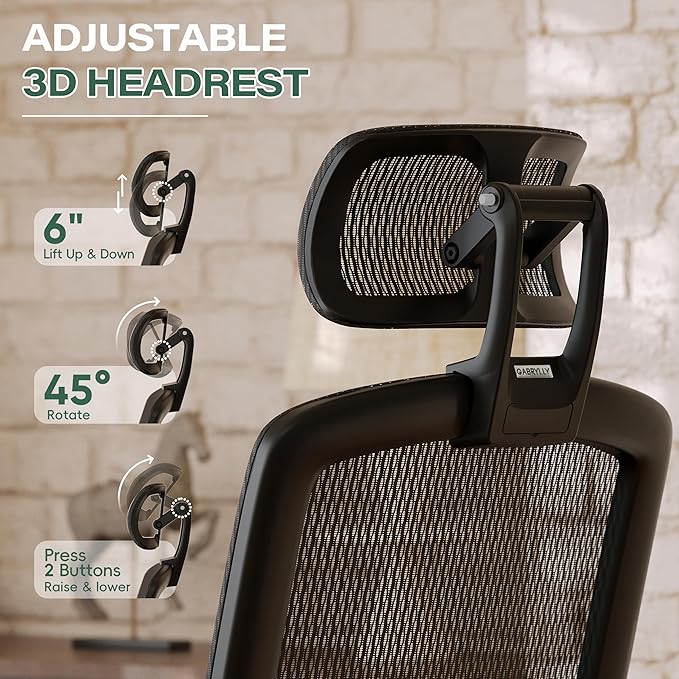 GABRYLLY Ergonomic Office Chair with Footrest, High Back Home Desk Chair - 3D Headrest, Flip-Up Arms, 135° Tilt and Wide Cushion, Heavy Duty Mesh Chairs for Task Computer Gaming,GYB01-FT