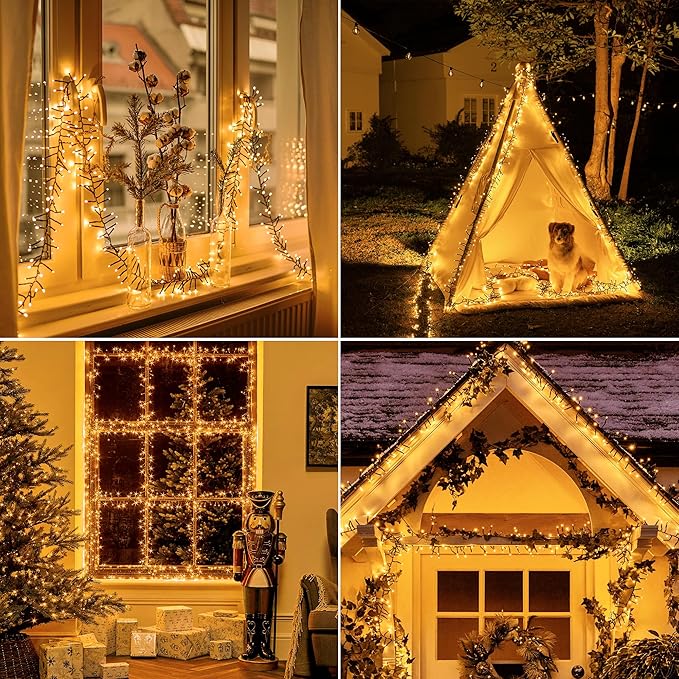 1200 LED 59 FT Cluster Lights, Warm White Christmas Tree Lights 8 Modes Timer Remote, Waterproof String Lights for Indoor Outside Garland Xmas Decorations