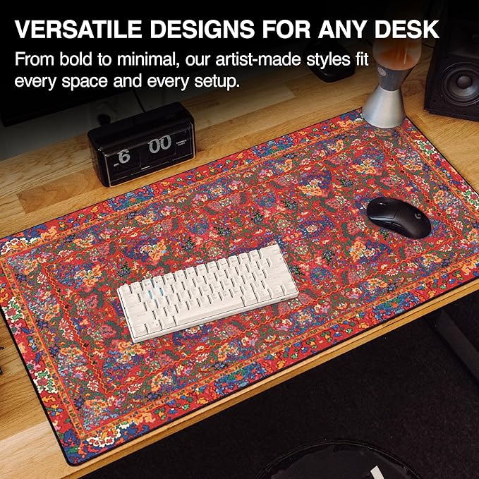 MPCO. Arabic Textiles Large Gaming Desk Pad - 36" x 17" Duraglyde Fabric Cobalt-and-Clover Desk Mats - Non-Slip, Washable, Smooth Glide for Precision Gaming & Work