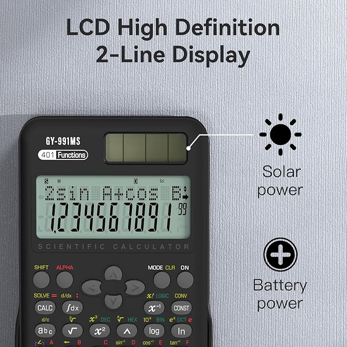 Scientific Calculators Bulk 8 Pack School Supplies, ROATEE 991MS 401 Functions 2-Line Display Desktop Calculator for Student with Sliding Cover, Solar Battery Dual Power for Middle High School Teacher