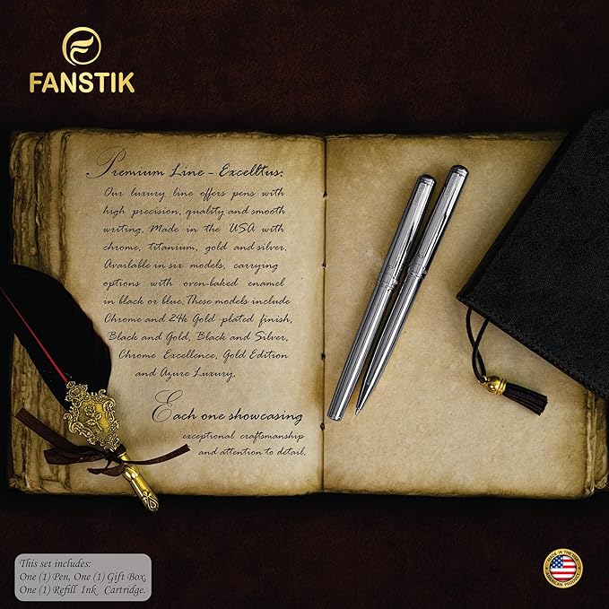 Customized Silver Luxury ballpoint pen (Made In USA) fancy gift set for women, Chrome Finish, Professional executive pen gift set for men (Lux Custom-BallPoint Silver)