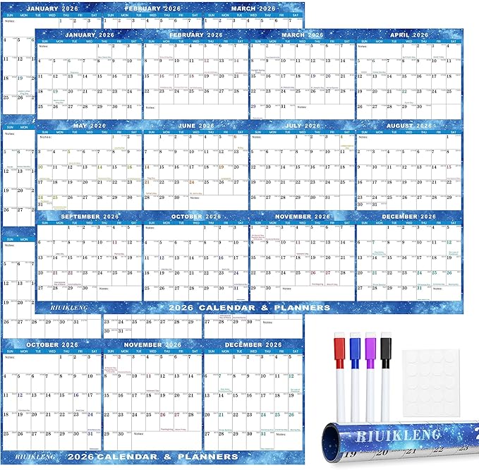 24" x 36" 2026 Wall Calendar Erasable Starry Sky, Wet & Dry Erase Large Laminated Annual Yearly Planner - 12 Month Horizontal/Vertical Calendar January to December for Easy Planning, Organizing