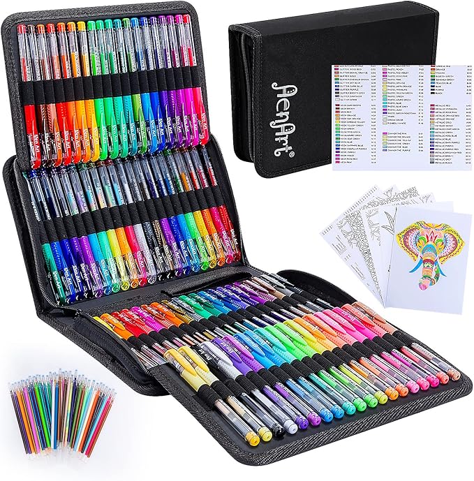 Gel Pens for Adult Coloring Books, 160 Pack Artist Colored Gel Pen with 40% More Ink, Black Case. Perfect for Kids Drawing Doodle Crafts Journaling Planner