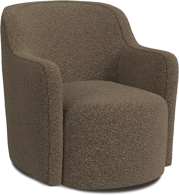 Upholstered 360° Barrel Back Swivel Chair | Accent Chairs for Living Room & Bedroom | Decorative Home Furniture, Brown Boucle
