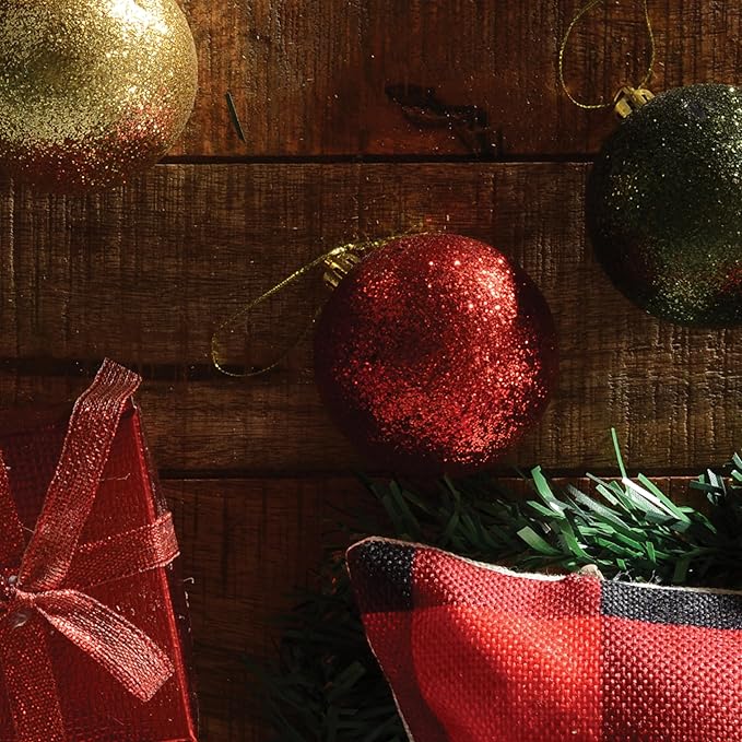 Prextex 36-Pieces Red Christmas Ornaments Set - Shatterproof, Festive Christmas Balls Decorations in 3 Sizes and 6 Styles with Hanging Loops for Tree, Wreath, and Dazzling Holiday Party Decor