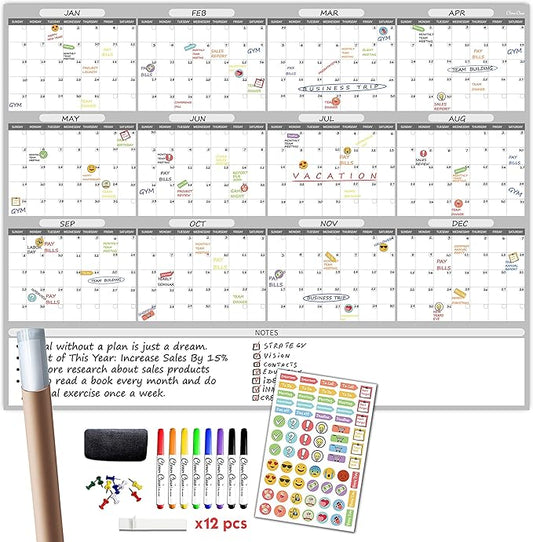 Large Dry Erase Wall Calendar - 48"x60" 2025 Undated Yearly Planner for Home, Office, School Projects - Jumbo Erasable Laminated Task Organizer